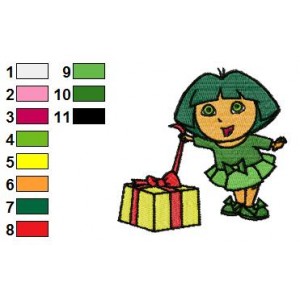 Dora and her Gift Embroidery Design